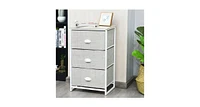 Narrow Nightstand with 3 Drawers and Wood Top