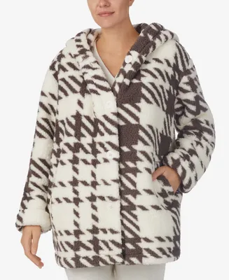 Sanctuary Women's Hooded Fleece Button-Front Bed Jacket