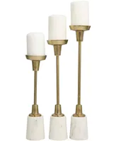 Aluminum Slim Candle Holder with White Marble Base 15", 13" and 11"H, Set of 3