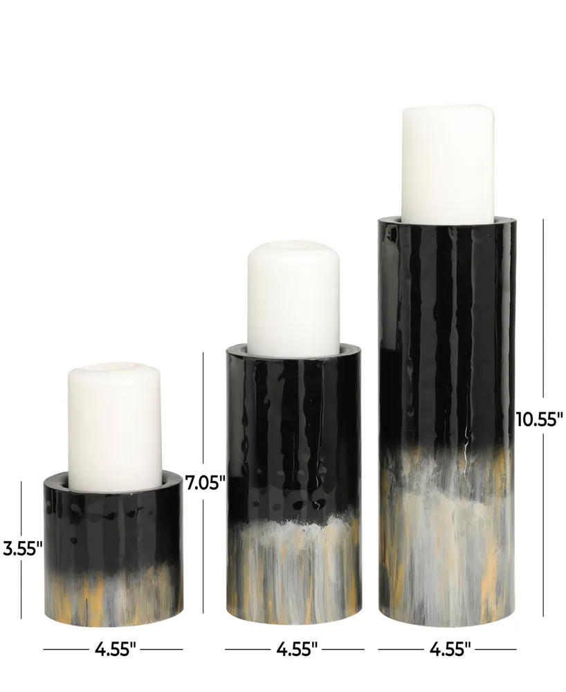 Metal Colorblock Candle Holder with Gold-Tone and Silver-Tone Streaks 11", 7" and 4" H, Set of 3