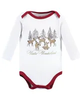 Hudson Baby Baby Girls Cotton Long-Sleeve Bodysuits Holiday Village, 3-Pack