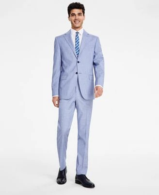 Dkny Mens Modern Fit Bi Stretch Light Blue Check Suit Separates