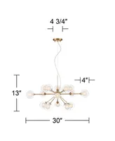 Possini Euro Design Spheres Antique Brass Sputnik Pendant Chandelier 30" Wide Mid-Century Modern Clear Outer Frosted Inner Glass 15