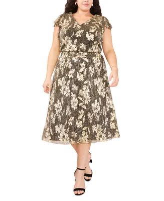 Msk Plus Size Floral-Print Flutter-Sleeve Dress