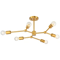 Possini Euro Design Marco Modern Ceiling Light Semi Flush-Mount Fixture 25" Wide Burnished Brass 6-Light Sputnik for Bedroom Kitchen Living Room Hallw