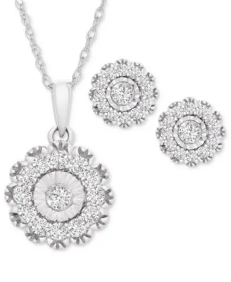 Wrapped In Love Diamond Flower Earrings Pendant Necklace Collection In 14k White Gold Created For Macys