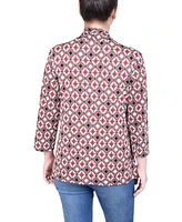 Ny Collection Petite Puff Print 3/4 Sleeve Two-Fer Top