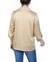 Ny Collection Petite 3/4 Sleeve Roll Tab Satin Blouse