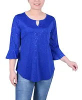 Ny Collection Petite 3/4 Bell Sleeve Top with Hardware