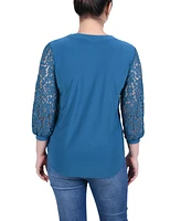 Ny Collection Petite 3/4 Lace-Sleeve Knit Top