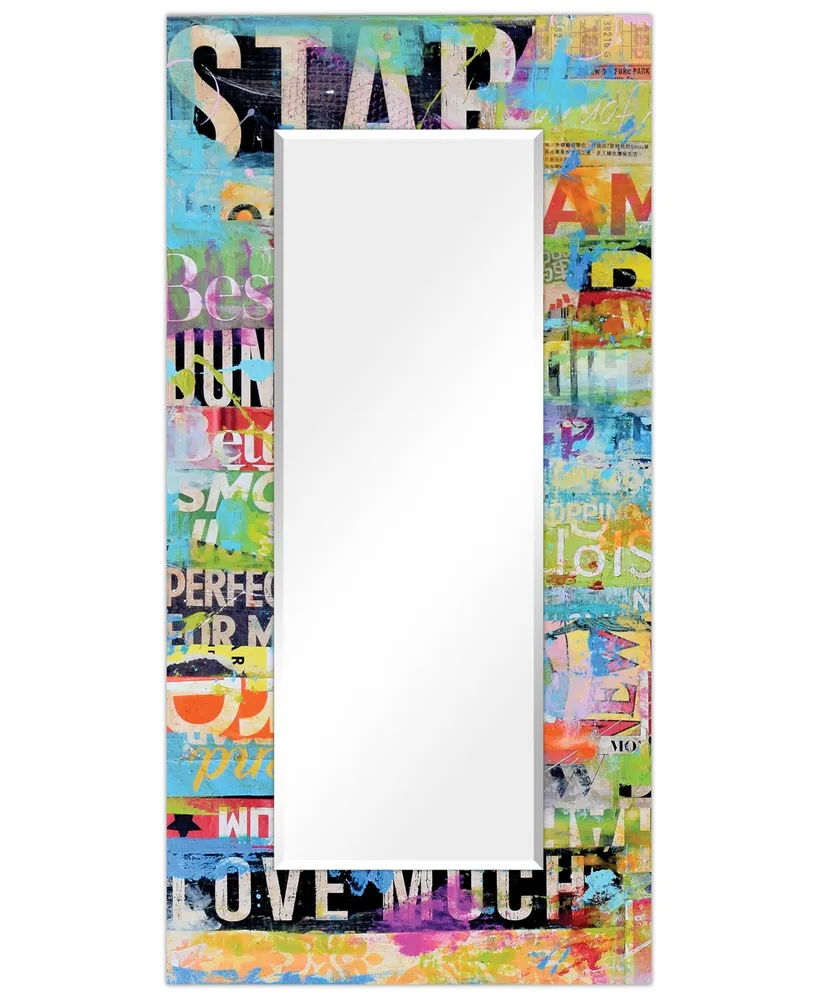 Empire Art Direct "Metro Mix" Rectangular Beveled Mirror on Free Floating Printed Tempered Art Glass, 72" x 36" x 0.4" - Multi