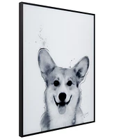 Empire Art Direct "Corgi" Pet Paintings on Printed Glass Encased with a Black Anodized Frame, 24" x 18" x 1"
