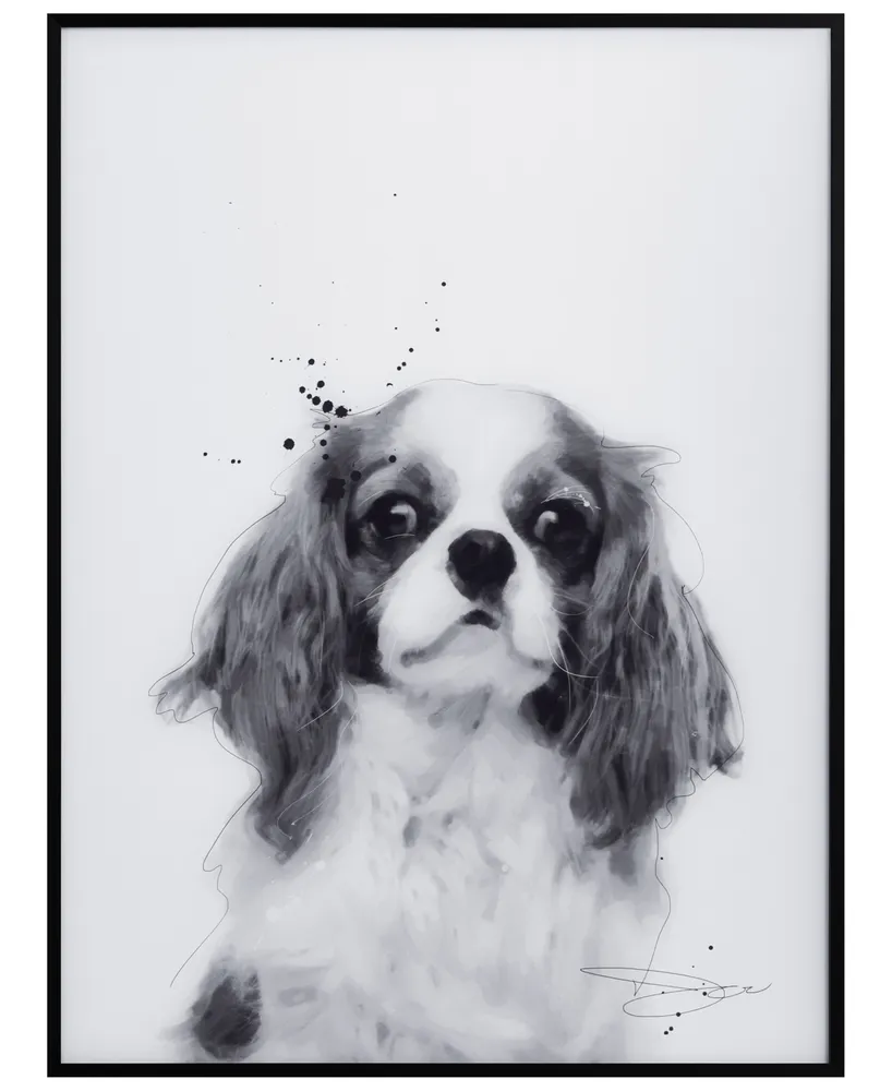 Empire Art Direct "King Charles Spaniel" Pet Paintings on Printed Glass Encased with A Black Anodized Frame, 24" x 18" x 1"