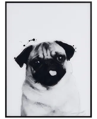Empire Art Direct "Pug" Pet Paintings on Printed Glass Encased with A Black Anodized Frame, 24" x 18" x 1"