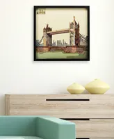 Empire Art Direct "London Bridge" Hand-made dimensional Art collage, Under Glass, Encased on a Black Shadow Box Frame, 25" x 25" x 1.4" - Multi