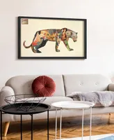 Empire Art Direct "The Jaguar" Dimensional Collage Framed Graphic Art Under Glass Wall Art, 25" x 48" x 1.4" - Multi