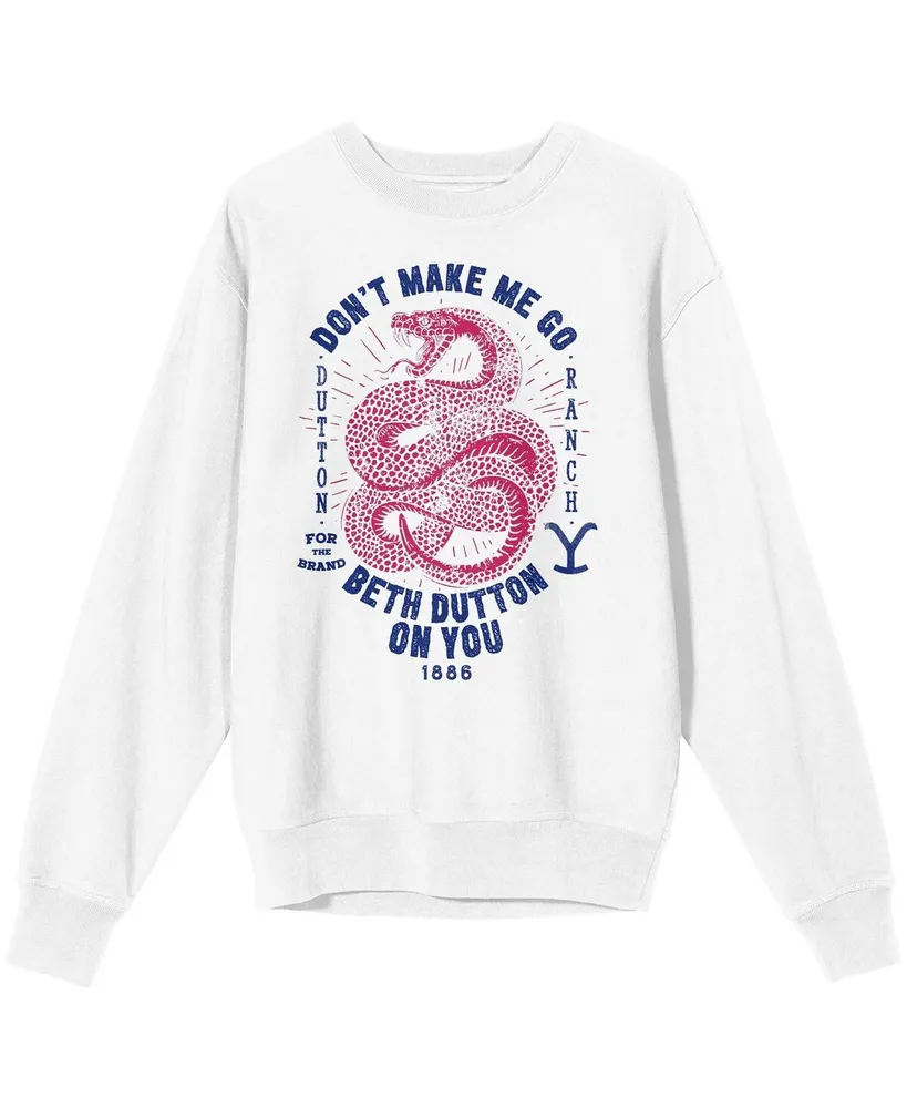 Men's and Women's White Distressed Yellowstone Snake Art Pullover Sweatshirt