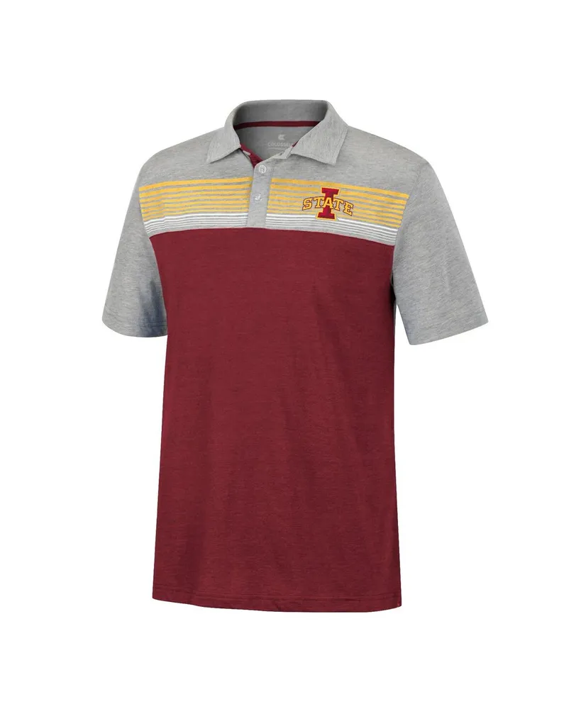 Men's Colosseum Cardinal, Heather Gray Iowa State Cyclones Caddie Lightweight Polo Shirt