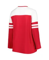 Women's Crimson Oklahoma Sooners Plus Size Long Sleeve Stripe V-Neck T-shirt