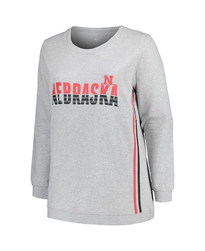 Women's Profile Heather Gray Nebraska Huskers Plus Side Stripe Pullover Sweatshirt