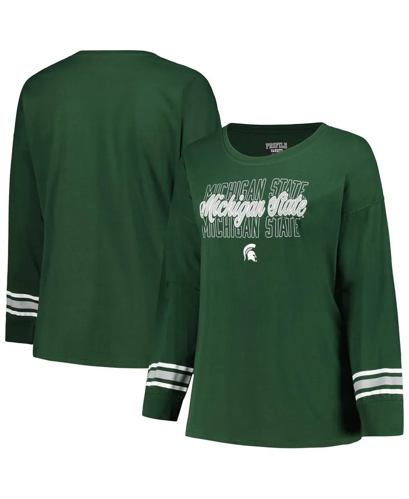 Women's Profile Green Michigan State Spartans Plus Triple Script Crew Neck Long Sleeve T-shirt