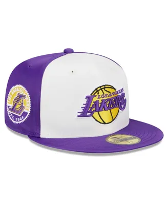 Men's New Era White Los Angeles Lakers Throwback Satin 59FIFTY Fitted Hat