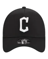 Men's New Era Black Cleveland Guardians A-Frame 9FORTY Trucker Adjustable Hat