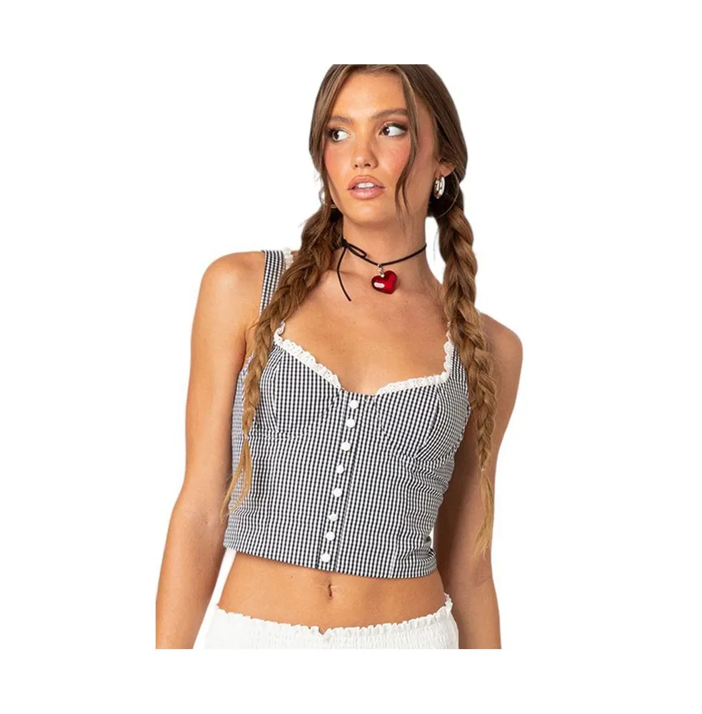 Edikted Women's Gingham lace up bustier corset top