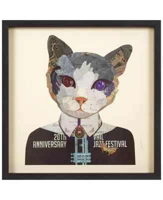 Empire Art Direct "Funky Cat 2" Dimensional Collage Framed Graphic Art Under Glass Wall Art, 25" x 25" x 1.4" - Multi