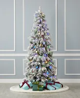 Seasonal Frosted Acadia 6' Pre-Lit Flocked Pe Mixed Pvc Slim Tree with Metal Standing, 1865 Tips, 200 Changing Led Lights