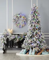 Seasonal Frosted Acadia 6.5' Pre-Lit Flocked Pe Mixed Pvc Full Tree with Metal Stand, 2409 Tips, 300 Changing Led Lights