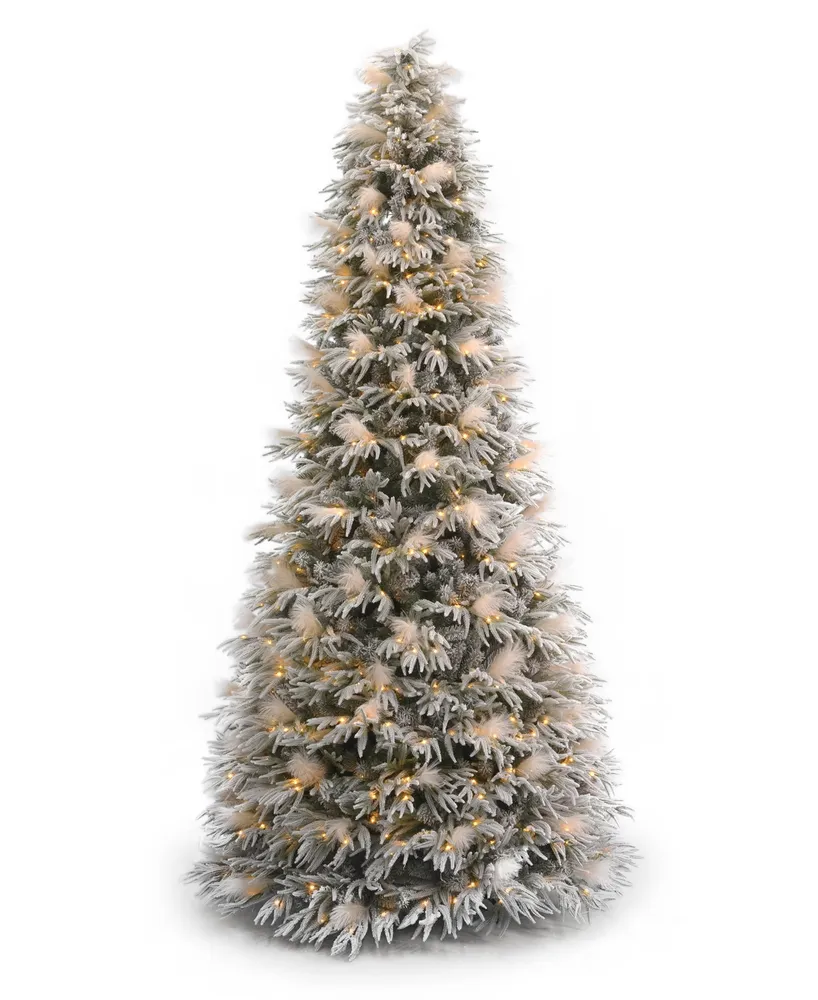 Seasonal Pine and Pampas 10' Pre-Lit Flocked Pe Mixed Pvc Tree, 11880 Tips, 114 Pieces Pampas, 800 Warm Led, Ez-Connect, Remote, Storage Bag