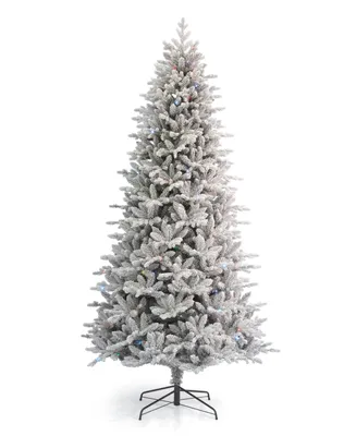 Seasonal The Bluffton Flocked Pine 9' Pe, Pvc Tree, 3378 Tips, 550 Rgbw Lights, Metal Stand, Ez-Connect