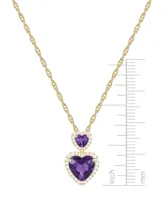 Amethyst (1-7/8 ct. t.w.) & Lab-Grown White Sapphire Accent Double Heart Pendant Necklace in 14k Gold-Plated Sterling Silver