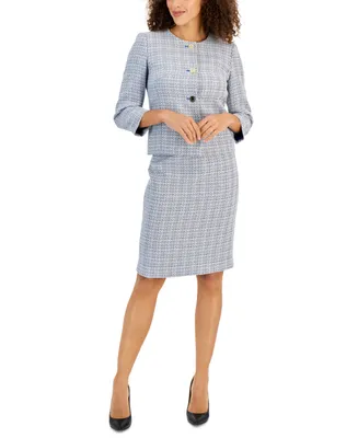 Le Suit Tweed Four-Button Jacket & Pencil Skirt Suit, Regular Petite Sizes