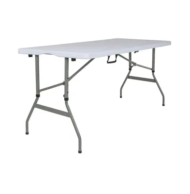 Emma+Oliver 5-Foot Height Adjustable Bi-Fold Plastic Banquet And Event Folding Table With Carrying Handle