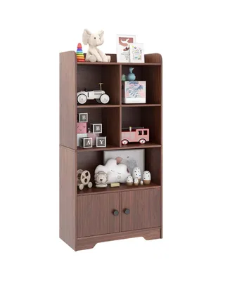 4-Tier Bookshelf 2-Door Storage Cabinet with4 Cubes Display Shelf