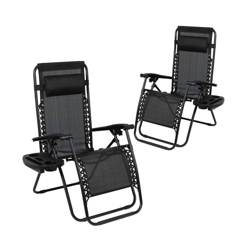 Merrick Lane Set Of 2 Folding Mesh Upholstered Zero Gravity Chair With Removable Pillow And Cupholder Tray