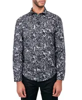 Society of Threads Men's Regular Fit Non-Iron Perfromance Stretch Flocked Paisley Button-Down Shirt