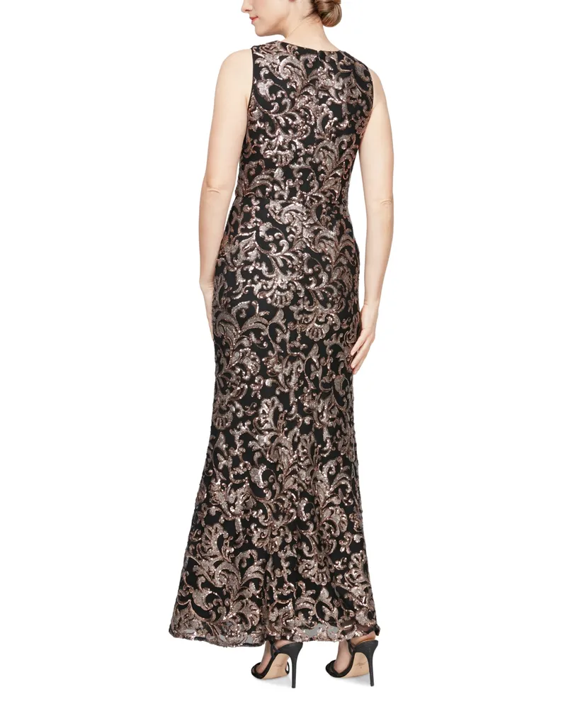 Alex Evenings Petite Sequin-Embroidered Sleeveless Gown