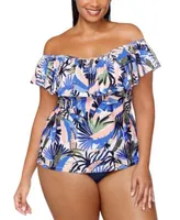 Raisins Curve Trendy Plus Size Tortuga Printed Tankini Top Bottoms