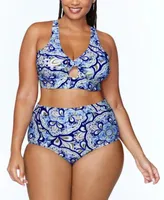 Raisins Curve Trendy Plus Size Via Printed Bikini Top Bottoms