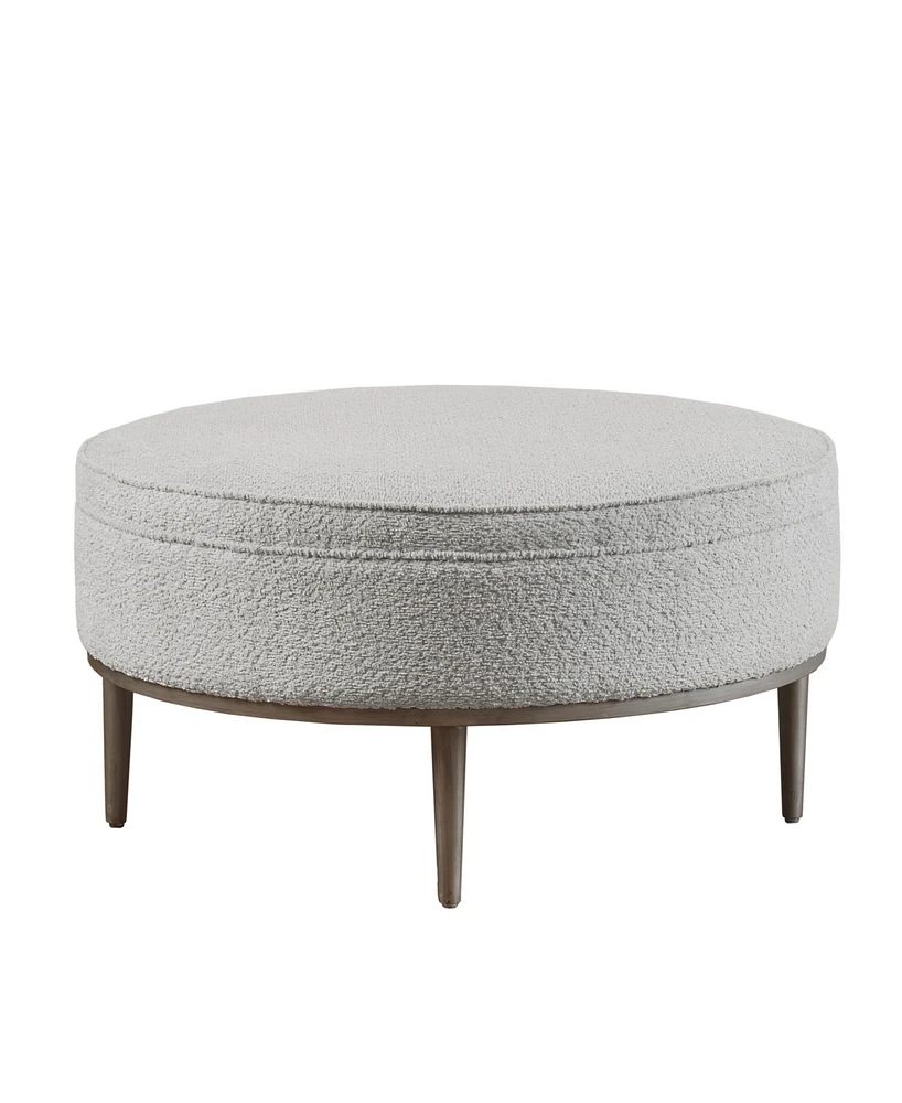 Madison Park Harriet 34" Wide Fabric Upholstered with Metal Base Round Cocktail Ottoman