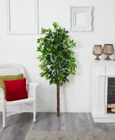 Nearly Natural 60" Artificial Double Trunk Ficus Tree No Pot