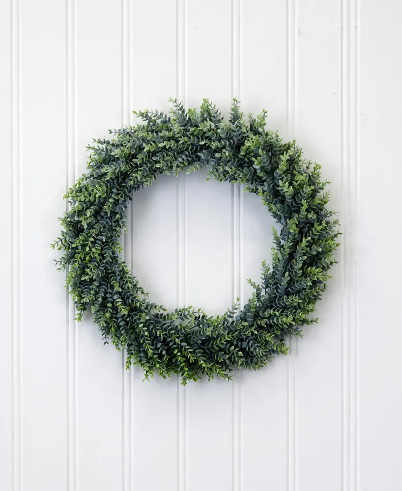 Nearly Natural 20" Artificial Eucalyptus Boxwood Wreath