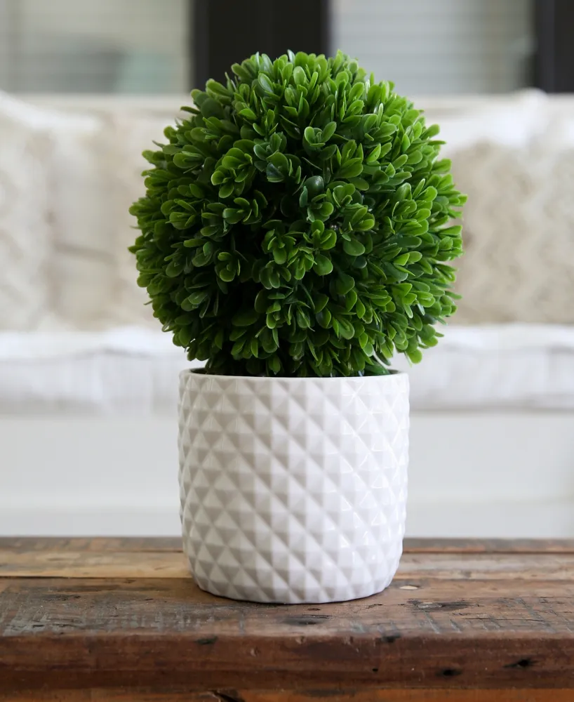 Nearly Natural 10" Artificial Boxwood Topiary Plant with Decorative Planter