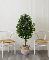 Nearly Natural 54" Artificial Ficus Tree with Double Trunk in Handmade Cotton Jute Basket Diy Kit