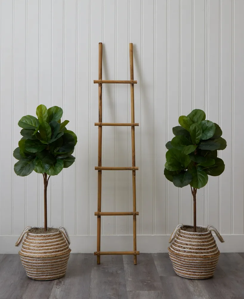 Nearly Natural 42" Artificial Fiddle Leaf Fig Tree with Handmade Jute Cotton Basket with Tassels Diy Kit Set of 2