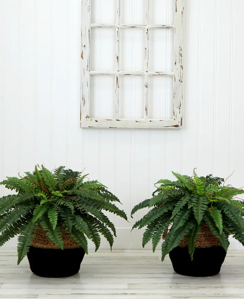 Nearly Natural 23" Artificial Boston Fern Plant with Handmade Jute Cotton Basket Diy Kit Set of 2