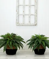 Nearly Natural 23" Artificial Boston Fern Plant with Handmade Jute Cotton Basket Diy Kit Set of 2